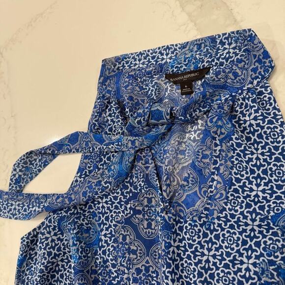 Banana Republic Damask Sleeveless Halter Neck ALine Midi Dress Women's 6 Blue - Picture 4 of 9